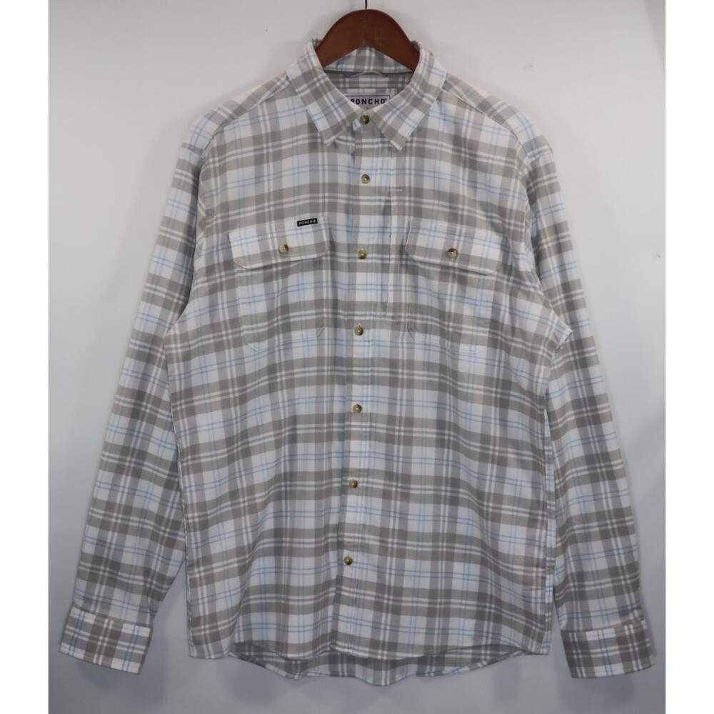 Poncho The Snowcat Flannel Button Down Shirt Fishing Size M Slim Plaid Magnetic